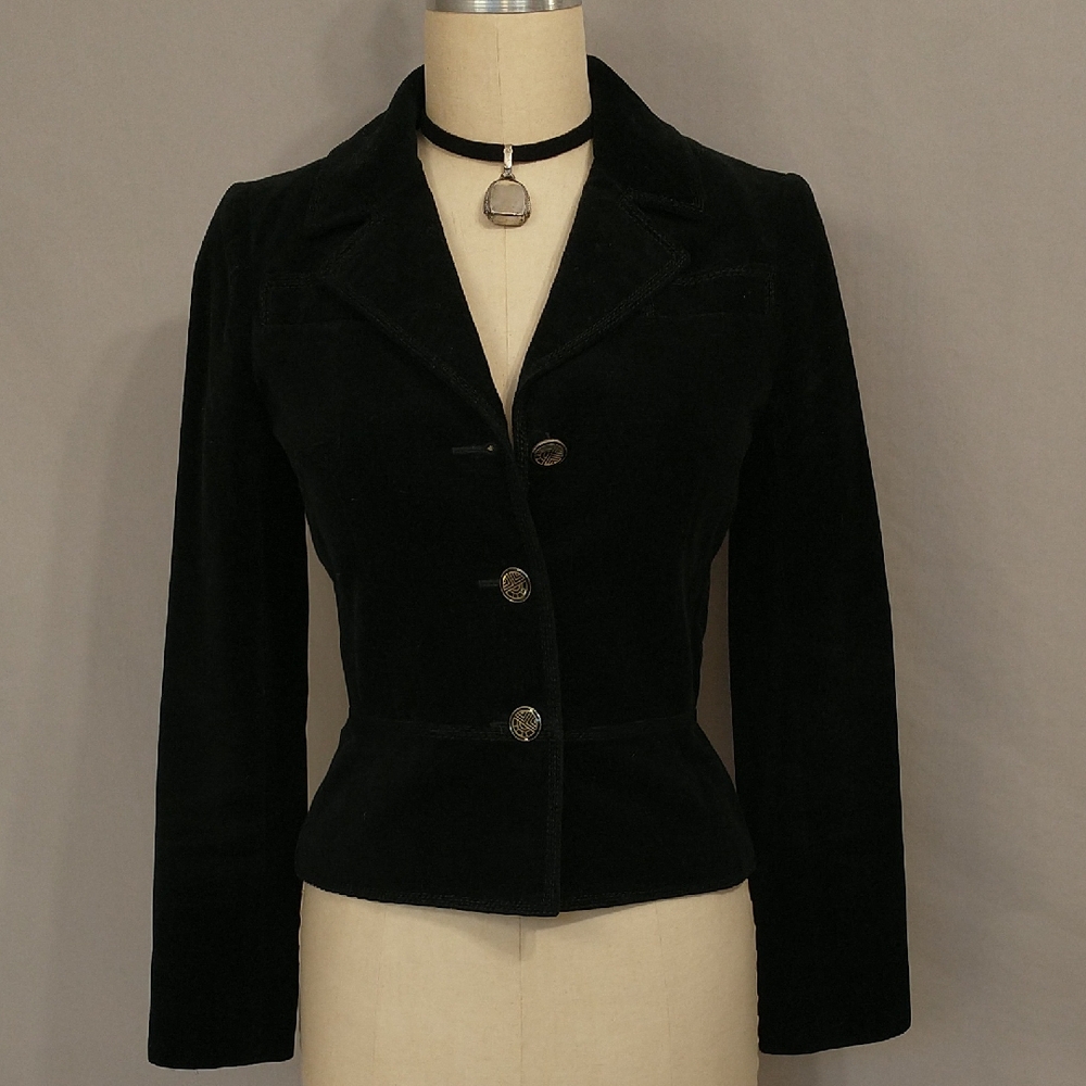 Vintage Designer Black Jacket Louis Feraud Paris Tailored Velvet Fitted Short - Picture 1 of 16